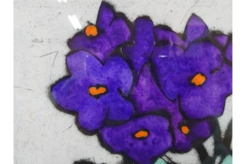 真作　サイン&メッセージ入り　リチャード・スペア(Richard Spare)　73/150　ドライポイント(銅版画)・水彩画　「Purple African Violet(パープル・アフリカン・バイオレット)」　(R-087299)