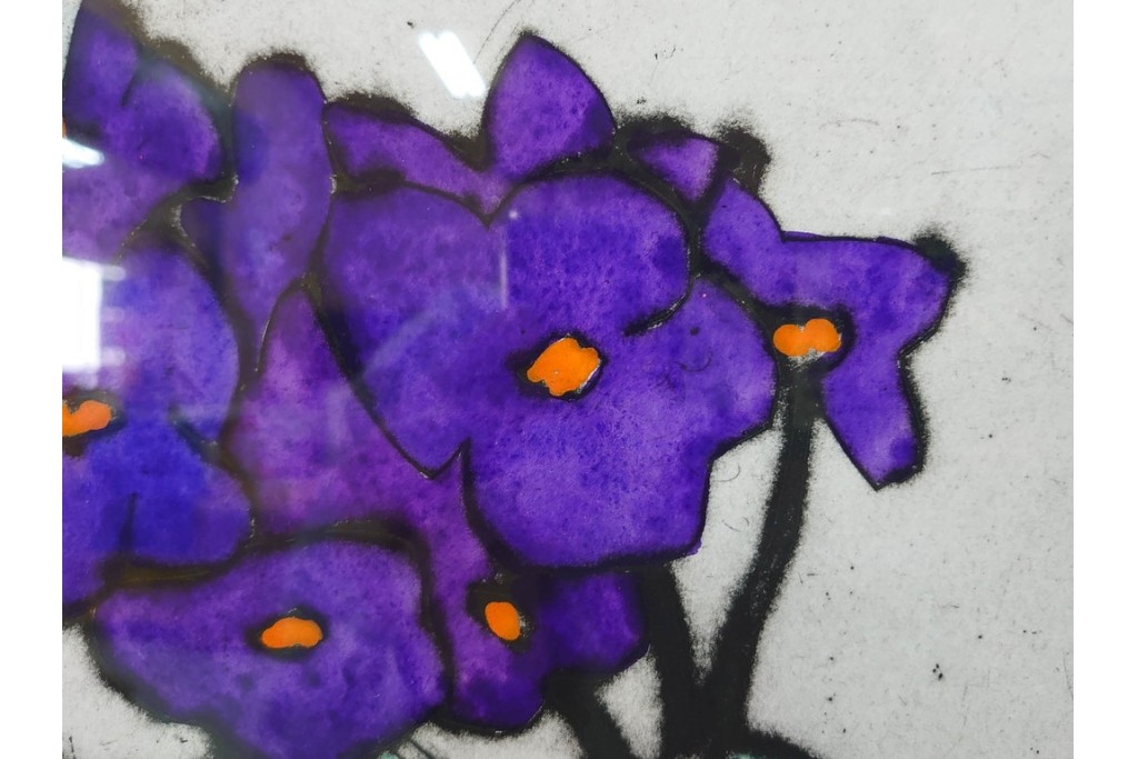 真作　サイン&メッセージ入り　リチャード・スペア(Richard Spare)　73/150　ドライポイント(銅版画)・水彩画　「Purple African Violet(パープル・アフリカン・バイオレット)」　(R-087299)