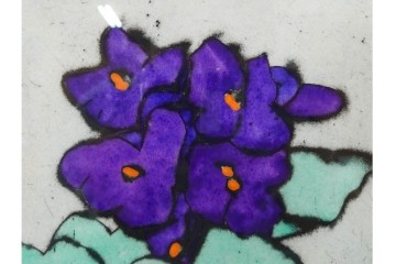 真作　サイン&メッセージ入り　リチャード・スペア(Richard Spare)　73/150　ドライポイント(銅版画)・水彩画　「Purple African Violet(パープル・アフリカン・バイオレット)」　(R-087299)