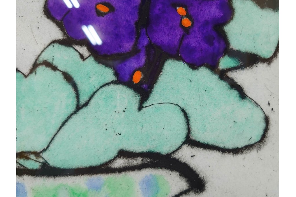 真作　サイン&メッセージ入り　リチャード・スペア(Richard Spare)　73/150　ドライポイント(銅版画)・水彩画　「Purple African Violet(パープル・アフリカン・バイオレット)」　(R-087299)