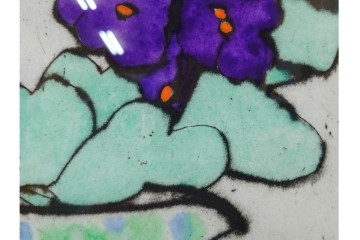 真作　サイン&メッセージ入り　リチャード・スペア(Richard Spare)　73/150　ドライポイント(銅版画)・水彩画　「Purple African Violet(パープル・アフリカン・バイオレット)」　(R-087299)