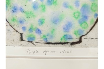真作　サイン&メッセージ入り　リチャード・スペア(Richard Spare)　73/150　ドライポイント(銅版画)・水彩画　「Purple African Violet(パープル・アフリカン・バイオレット)」　(R-087299)