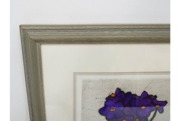 真作　サイン&メッセージ入り　リチャード・スペア(Richard Spare)　73/150　ドライポイント(銅版画)・水彩画　「Purple African Violet(パープル・アフリカン・バイオレット)」　(R-087299)