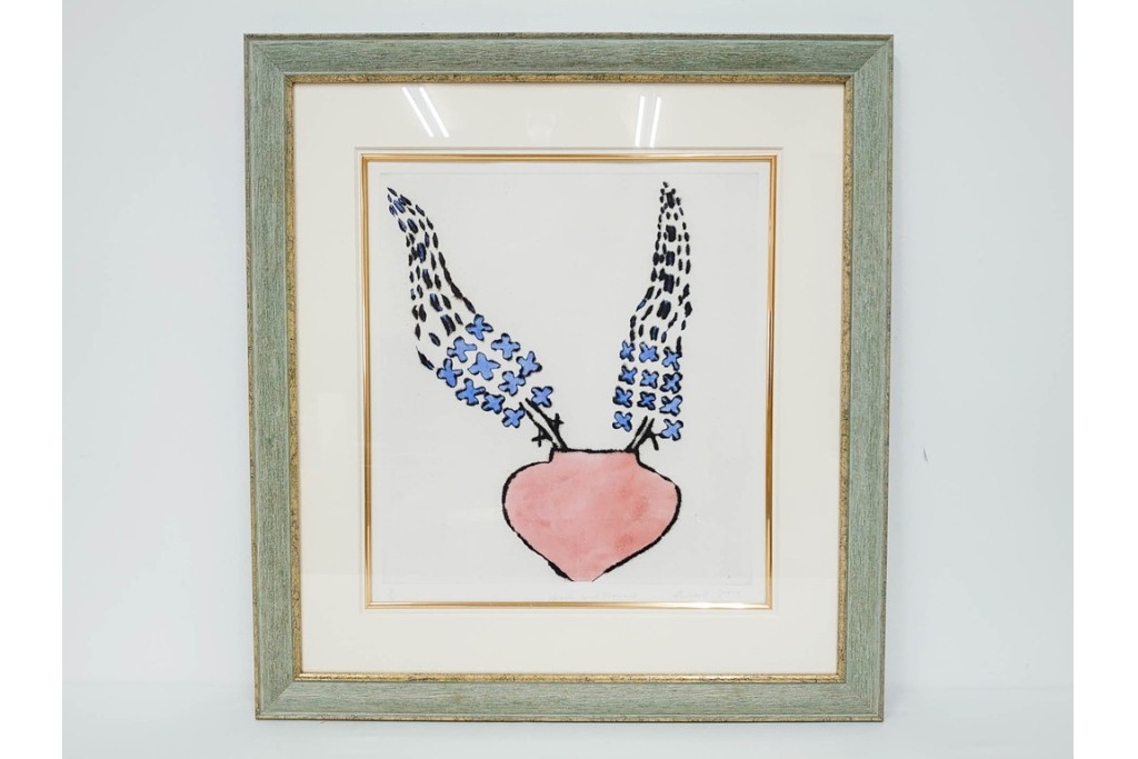 真作　サイン&メッセージ入り　リチャード・スペア(Richard Spare)　3/75　ドライポイント(銅版画)・水彩画　「Hearts and Flowers(ハートと花)」　外箱付き　(R-087300)