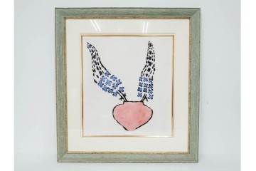 真作　サイン&メッセージ入り　リチャード・スペア(Richard Spare)　3/75　ドライポイント(銅版画)・水彩画　「Hearts and Flowers(ハートと花)」　外箱付き　(R-087300)