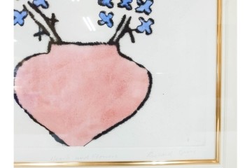 真作　サイン&メッセージ入り　リチャード・スペア(Richard Spare)　3/75　ドライポイント(銅版画)・水彩画　「Hearts and Flowers(ハートと花)」　外箱付き　(R-087300)