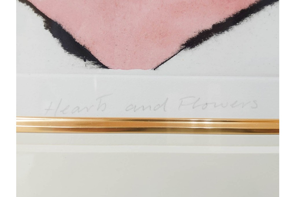 真作　サイン&メッセージ入り　リチャード・スペア(Richard Spare)　3/75　ドライポイント(銅版画)・水彩画　「Hearts and Flowers(ハートと花)」　外箱付き　(R-087300)
