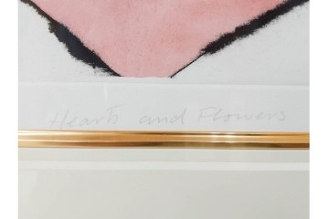 真作　サイン&メッセージ入り　リチャード・スペア(Richard Spare)　3/75　ドライポイント(銅版画)・水彩画　「Hearts and Flowers(ハートと花)」　外箱付き　(R-087300)