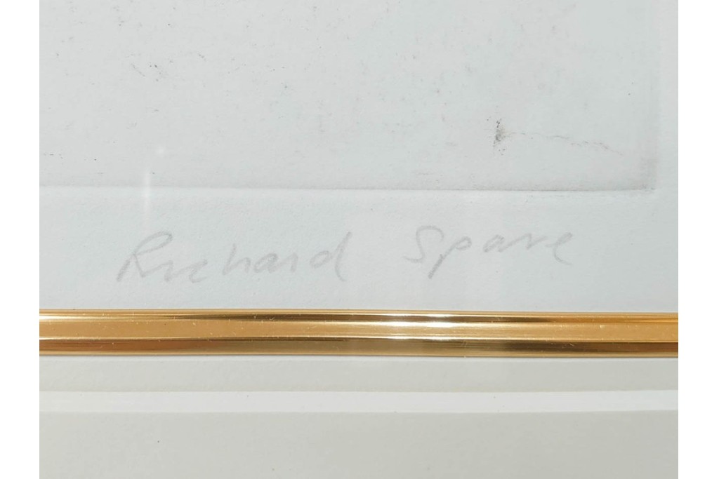 真作　サイン&メッセージ入り　リチャード・スペア(Richard Spare)　3/75　ドライポイント(銅版画)・水彩画　「Hearts and Flowers(ハートと花)」　外箱付き　(R-087300)