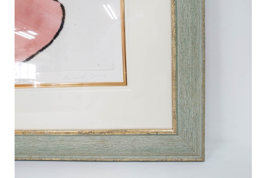 真作　サイン&メッセージ入り　リチャード・スペア(Richard Spare)　3/75　ドライポイント(銅版画)・水彩画　「Hearts and Flowers(ハートと花)」　外箱付き　(R-087300)