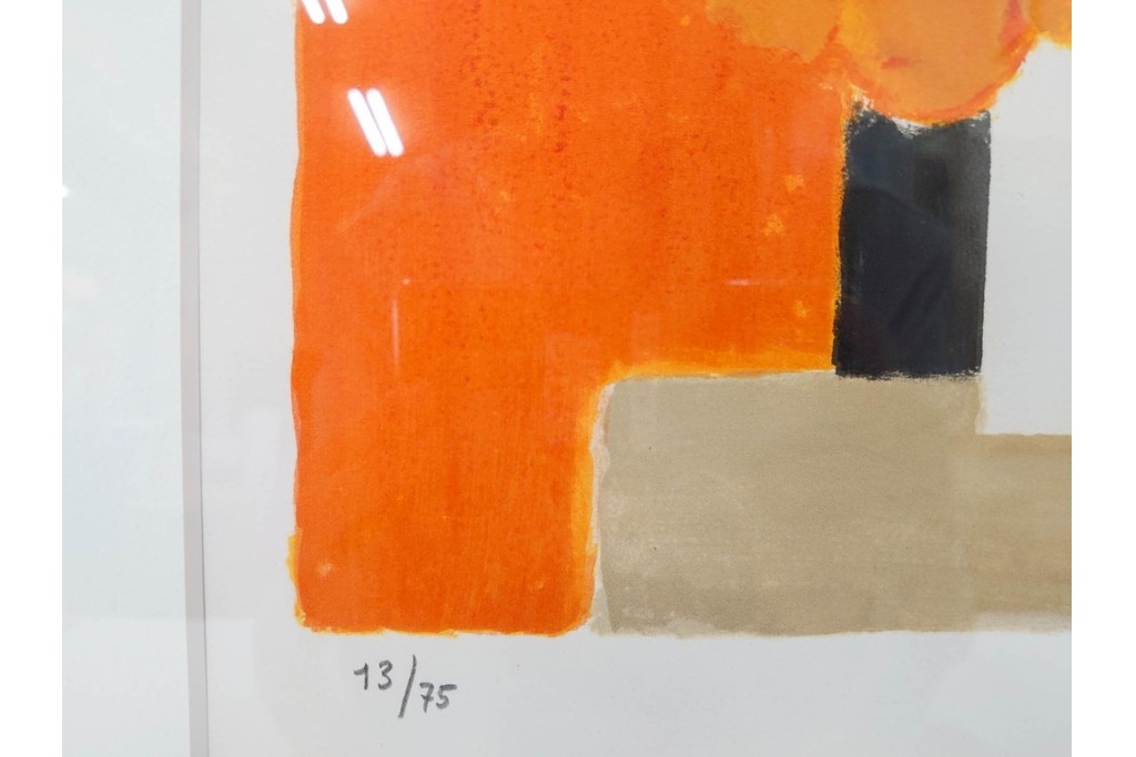 真作　1994年制作　ベルナール・カトラン(Bernard Cathelin)　13/75　「インドバラとゼラニウム」　サイン付きのリトグラフ　証明書・外箱付き　(R-087302)