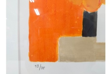 真作　1994年制作　ベルナール・カトラン(Bernard Cathelin)　13/75　「インドバラとゼラニウム」　サイン付きのリトグラフ　証明書・外箱付き　(R-087302)