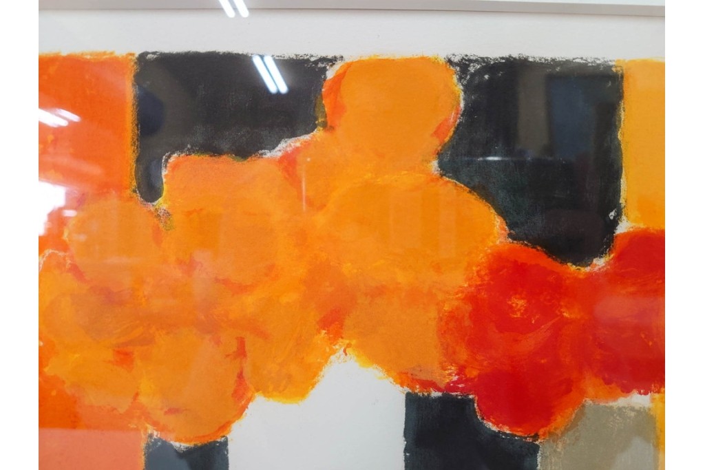 真作　1994年制作　ベルナール・カトラン(Bernard Cathelin)　13/75　「インドバラとゼラニウム」　サイン付きのリトグラフ　証明書・外箱付き　(R-087302)