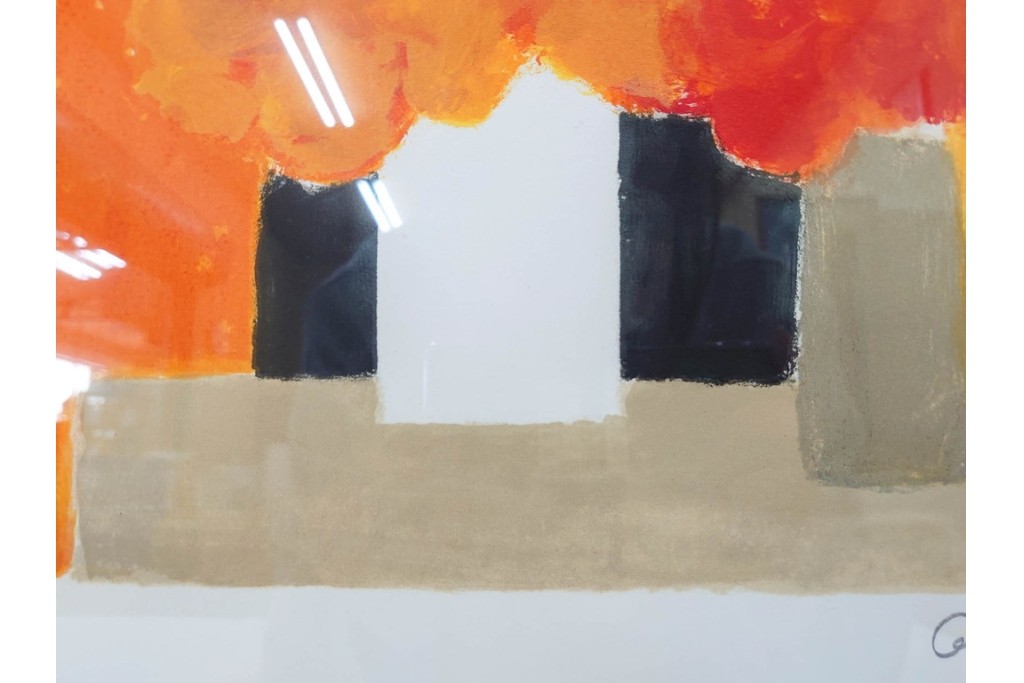 真作　1994年制作　ベルナール・カトラン(Bernard Cathelin)　13/75　「インドバラとゼラニウム」　サイン付きのリトグラフ　証明書・外箱付き　(R-087302)