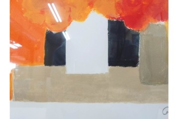 真作　1994年制作　ベルナール・カトラン(Bernard Cathelin)　13/75　「インドバラとゼラニウム」　サイン付きのリトグラフ　証明書・外箱付き　(R-087302)