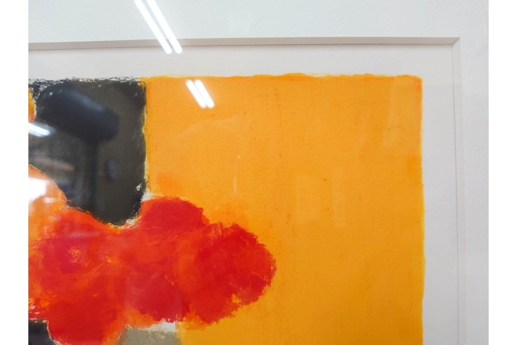 真作　1994年制作　ベルナール・カトラン(Bernard Cathelin)　13/75　「インドバラとゼラニウム」　サイン付きのリトグラフ　証明書・外箱付き　(R-087302)