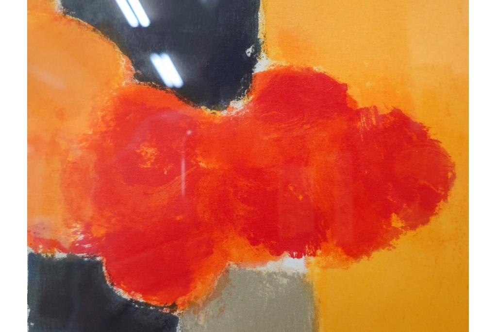 真作　1994年制作　ベルナール・カトラン(Bernard Cathelin)　13/75　「インドバラとゼラニウム」　サイン付きのリトグラフ　証明書・外箱付き　(R-087302)