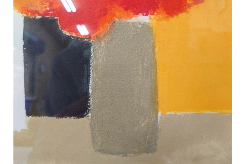 真作　1994年制作　ベルナール・カトラン(Bernard Cathelin)　13/75　「インドバラとゼラニウム」　サイン付きのリトグラフ　証明書・外箱付き　(R-087302)