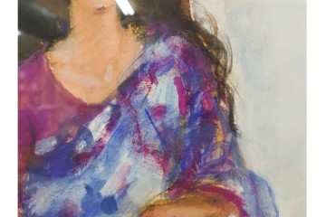 真作　田中実　水彩画　F6号　「印度の服」　異国情緒漂う女性を描いた絵画　外箱付き　(R-087303)