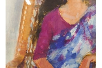真作　田中実　水彩画　F6号　「印度の服」　異国情緒漂う女性を描いた絵画　外箱付き　(R-087303)