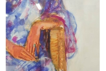 真作　田中実　水彩画　F6号　「印度の服」　異国情緒漂う女性を描いた絵画　外箱付き　(R-087303)