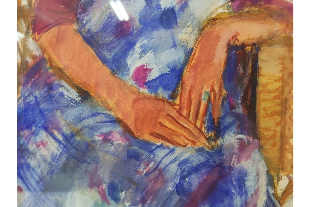 真作　田中実　水彩画　F6号　「印度の服」　異国情緒漂う女性を描いた絵画　外箱付き　(R-087303)