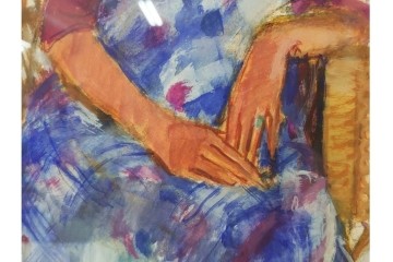 真作　田中実　水彩画　F6号　「印度の服」　異国情緒漂う女性を描いた絵画　外箱付き　(R-087303)