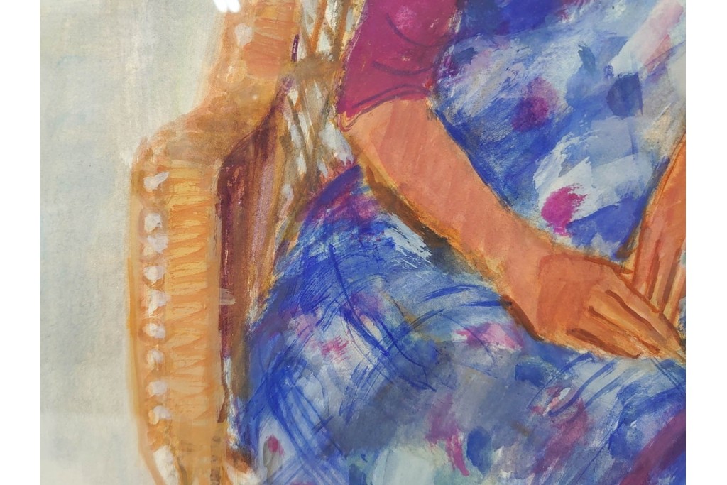 真作　田中実　水彩画　F6号　「印度の服」　異国情緒漂う女性を描いた絵画　外箱付き　(R-087303)