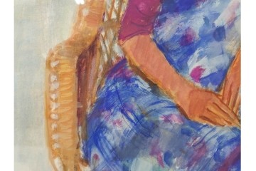 真作　田中実　水彩画　F6号　「印度の服」　異国情緒漂う女性を描いた絵画　外箱付き　(R-087303)