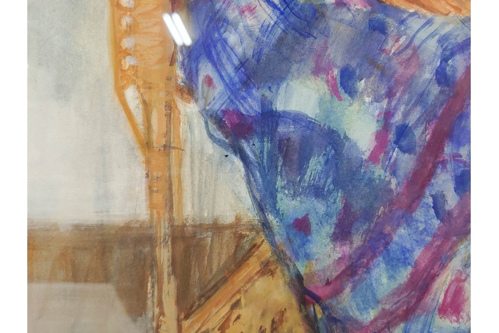 真作　田中実　水彩画　F6号　「印度の服」　異国情緒漂う女性を描いた絵画　外箱付き　(R-087303)