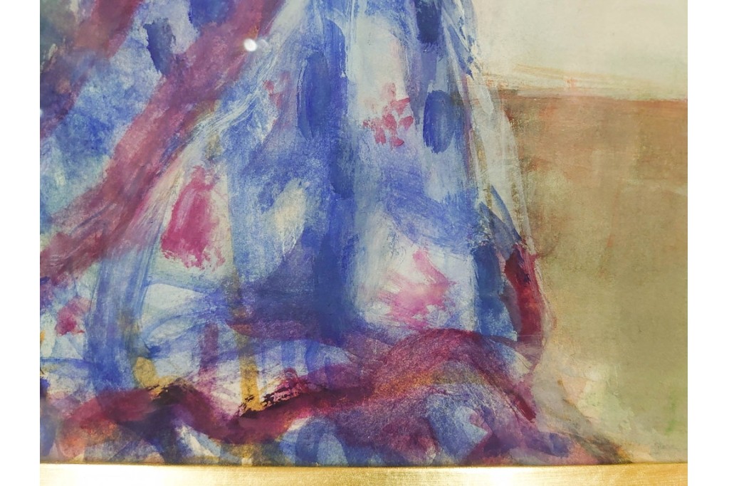 真作　田中実　水彩画　F6号　「印度の服」　異国情緒漂う女性を描いた絵画　外箱付き　(R-087303)