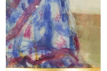 真作　田中実　水彩画　F6号　「印度の服」　異国情緒漂う女性を描いた絵画　外箱付き　(R-087303)