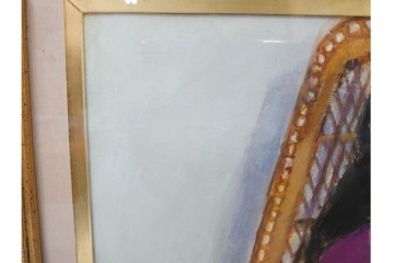 真作　田中実　水彩画　F6号　「印度の服」　異国情緒漂う女性を描いた絵画　外箱付き　(R-087303)