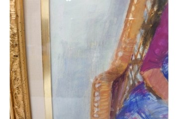 真作　田中実　水彩画　F6号　「印度の服」　異国情緒漂う女性を描いた絵画　外箱付き　(R-087303)