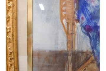 真作　田中実　水彩画　F6号　「印度の服」　異国情緒漂う女性を描いた絵画　外箱付き　(R-087303)