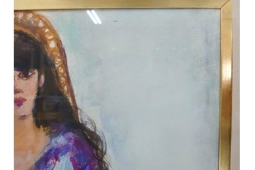 真作　田中実　水彩画　F6号　「印度の服」　異国情緒漂う女性を描いた絵画　外箱付き　(R-087303)