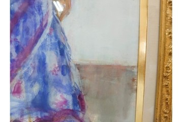 真作　田中実　水彩画　F6号　「印度の服」　異国情緒漂う女性を描いた絵画　外箱付き　(R-087303)