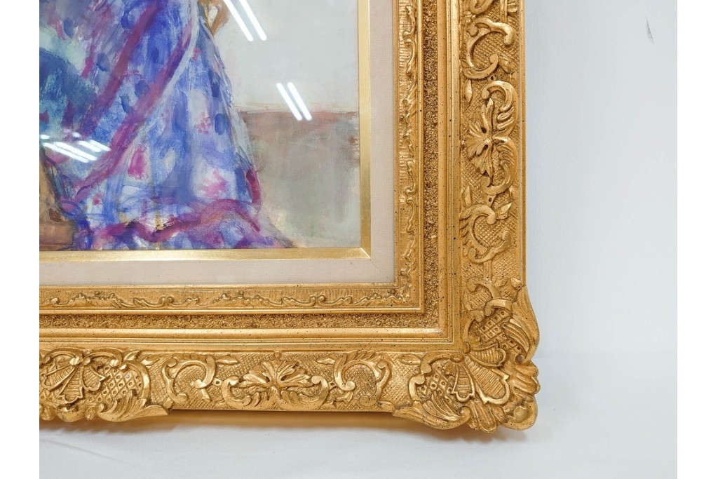 真作　田中実　水彩画　F6号　「印度の服」　異国情緒漂う女性を描いた絵画　外箱付き　(R-087303)