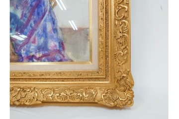 真作　田中実　水彩画　F6号　「印度の服」　異国情緒漂う女性を描いた絵画　外箱付き　(R-087303)