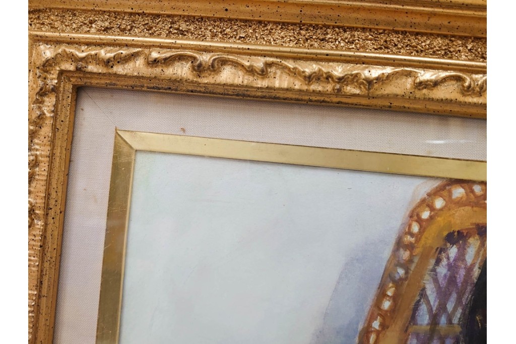 真作　田中実　水彩画　F6号　「印度の服」　異国情緒漂う女性を描いた絵画　外箱付き　(R-087303)