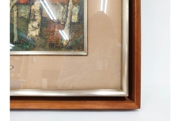 真作　アンドレ・ミノー(ANDRE MINAUX)　油彩　「樹林」　樹木と家並みを描いた絵画　外箱付き　(R-087304)