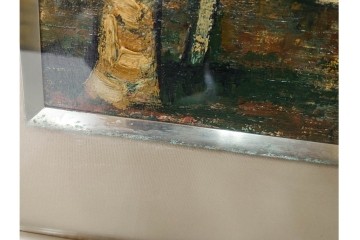 真作　アンドレ・ミノー(ANDRE MINAUX)　油彩　「樹林」　樹木と家並みを描いた絵画　外箱付き　(R-087304)