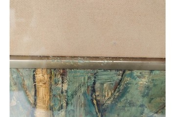 真作　アンドレ・ミノー(ANDRE MINAUX)　油彩　「樹林」　樹木と家並みを描いた絵画　外箱付き　(R-087304)