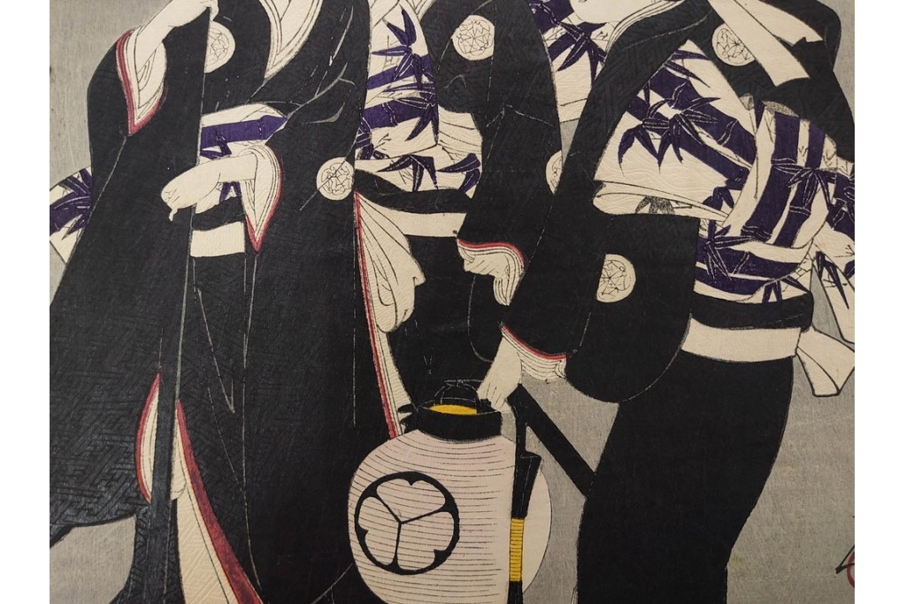 真作　明治期　楊洲周延　「千代田之大奥 おたち退」　勇ましい奥女中の姿が印象的な木版画の浮世絵　3枚続　(R-087305)