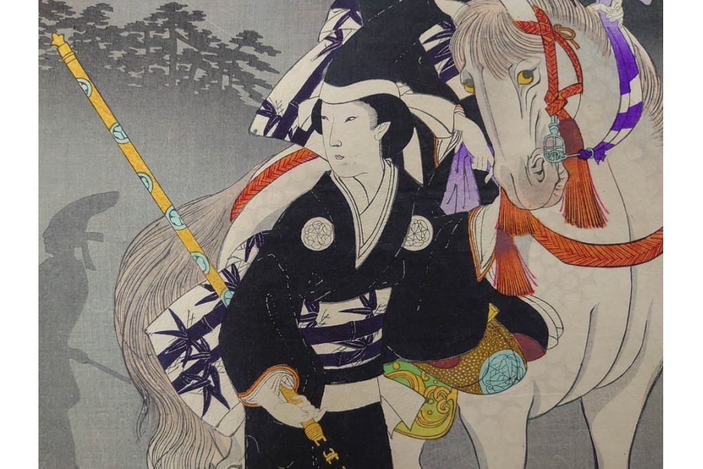 真作　明治期　楊洲周延　「千代田之大奥 おたち退」　勇ましい奥女中の姿が印象的な木版画の浮世絵　3枚続　(R-087305)