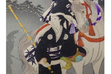 真作　明治期　楊洲周延　「千代田之大奥 おたち退」　勇ましい奥女中の姿が印象的な木版画の浮世絵　3枚続　(R-087305)