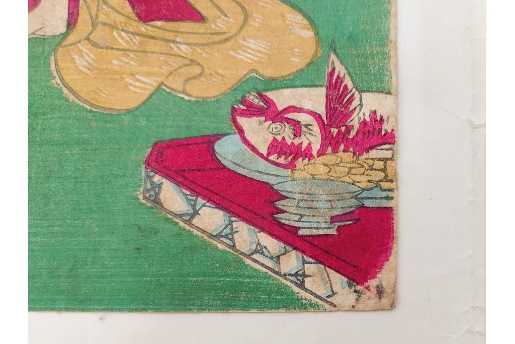 真作　明治期　楊洲周延　「上野国伊香保鉱泉 浴客病痾全快祝宴」　祝宴の様子を描いた木版画の浮世絵　3枚続　(R-087306)