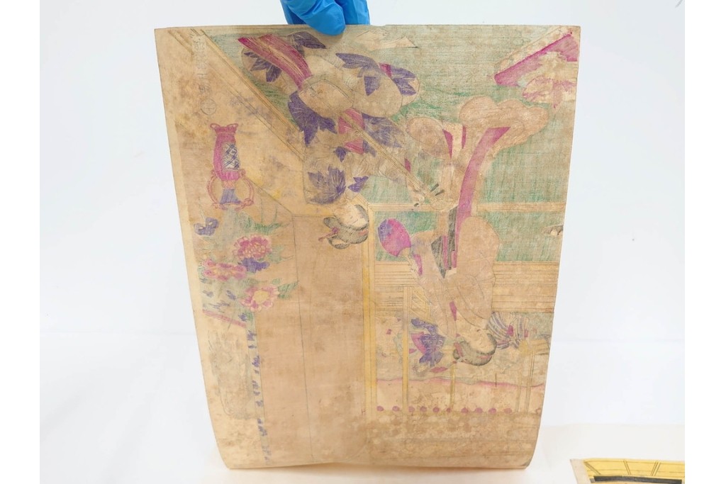 真作　明治期　楊洲周延　「上野国伊香保鉱泉 浴客病痾全快祝宴」　祝宴の様子を描いた木版画の浮世絵　3枚続　(R-087306)