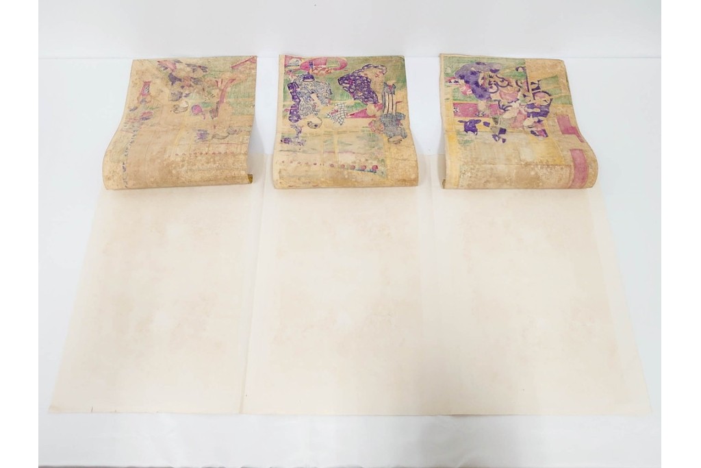 真作　明治期　楊洲周延　「上野国伊香保鉱泉 浴客病痾全快祝宴」　祝宴の様子を描いた木版画の浮世絵　3枚続　(R-087306)