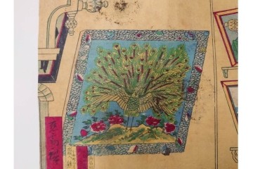 真作　明治期　歌川広重(三代)　「東京名所上野公園地内国勧業博覧会美術館之図」　博覧会の美術館内部を描いた木版画の浮世絵　3枚続　(R-087307)